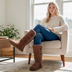 UGG Chestnut Button-Detail Tall Shearling Boots